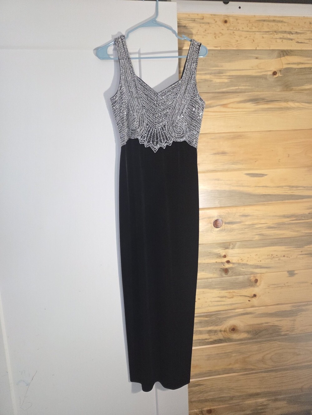 Vintage Stenay Black Velvet Silver Beaded Evening Gown Cocktail Elegant Dress